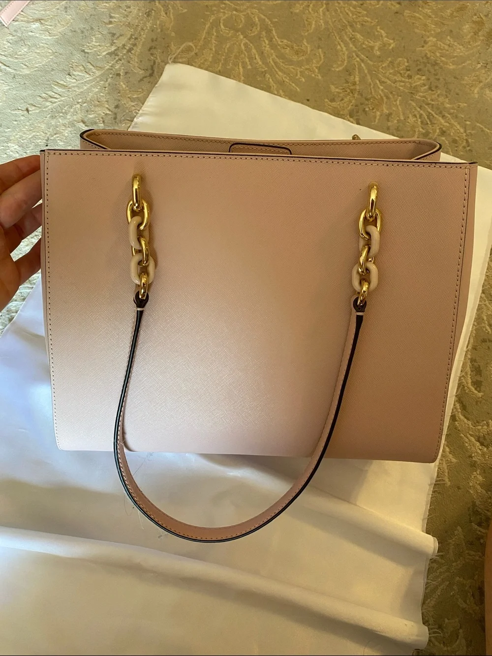 Michael Kors Blush Saffiano Satchel with Gold Hardware